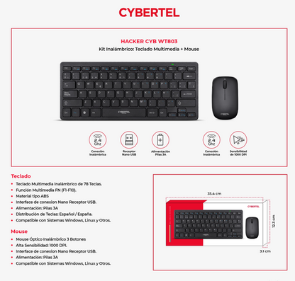 Kit Inalámbrico: Teclado + Mouse CYBERTEL
