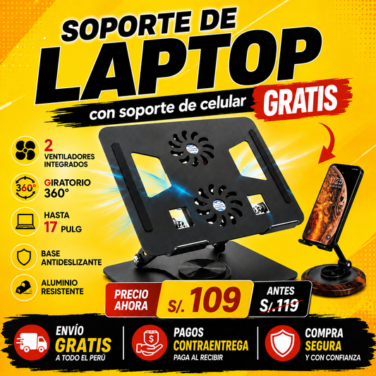Soporte laptop con ventilador + soporte celular