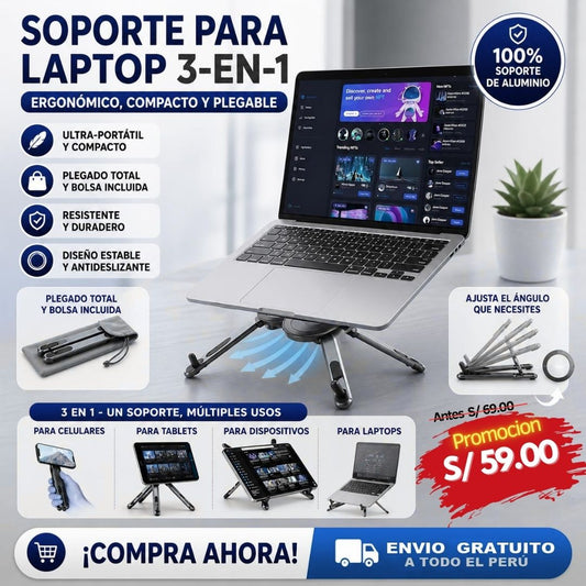 SOPORTE LAPTOP 3 EN 1 PLEGABLE