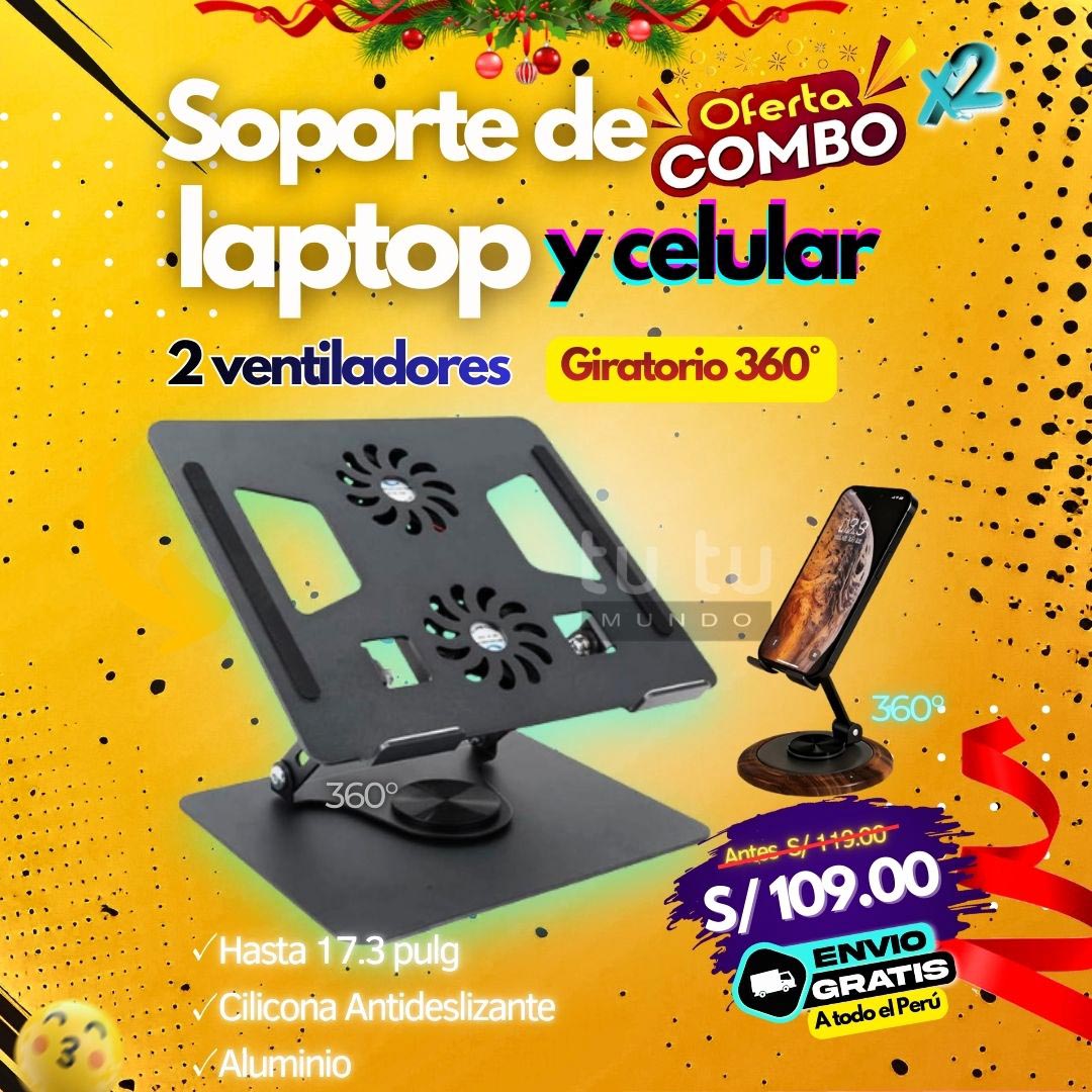 Soporte laptop con ventilador + soporte celular