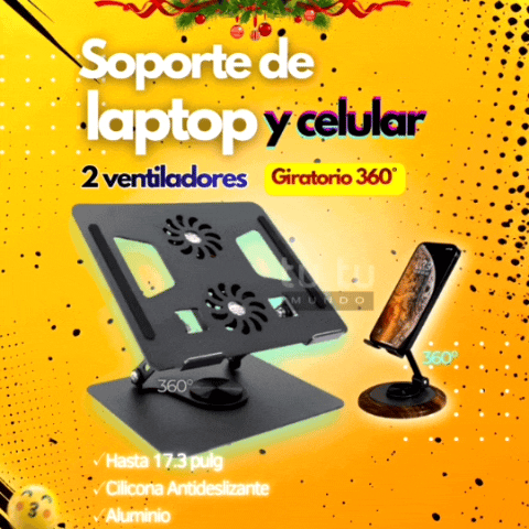 Soporte laptop con ventilador + soporte celular